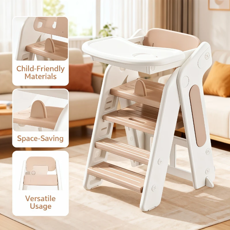 

Multifunctional Kids Chair Plastic Folding Baby Seat Toddler Dining High Chair Adjustable Height Removable Tray Safety Harness