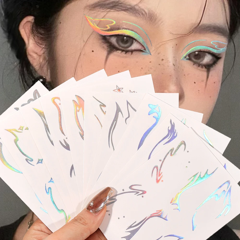1/10 adet Renkli Gözler dövme çıkartmalar Su Geçirmez Lazer Yüz Geçici Makyaj Sanatı Etiket Çıkartmaları Glitter Parti Süslemeleri