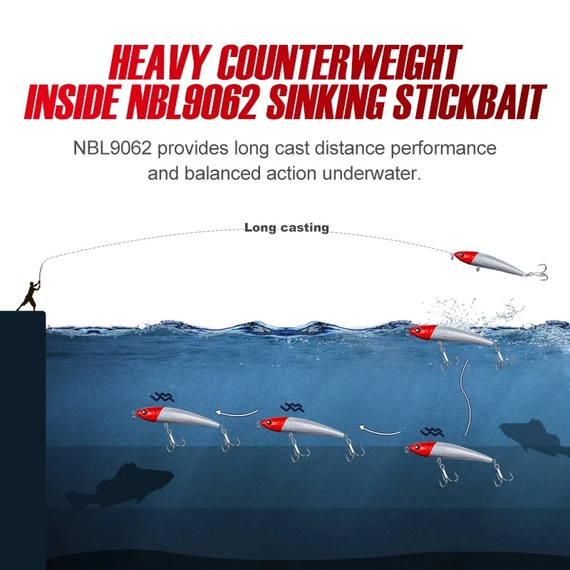 Noeby 14cm 70g New Sinking Big Pencil Ocean Boat Fishing Lure 4x-Strength Hook For Tuna GT Sea Fish