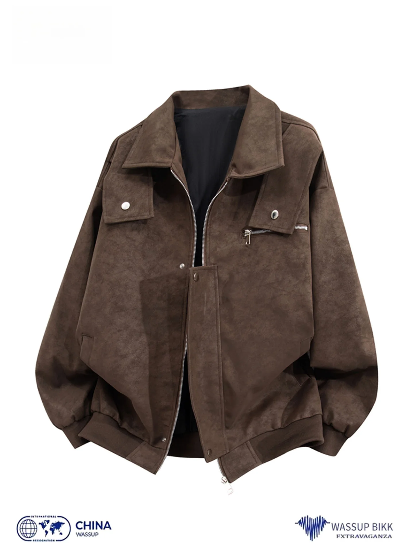 

WASSUP BIKK American Sle Tie Dye PU Leather Jaet Men's Faion Retro Workwear Jaet Loose Fit Zipper Closure Casual Sle