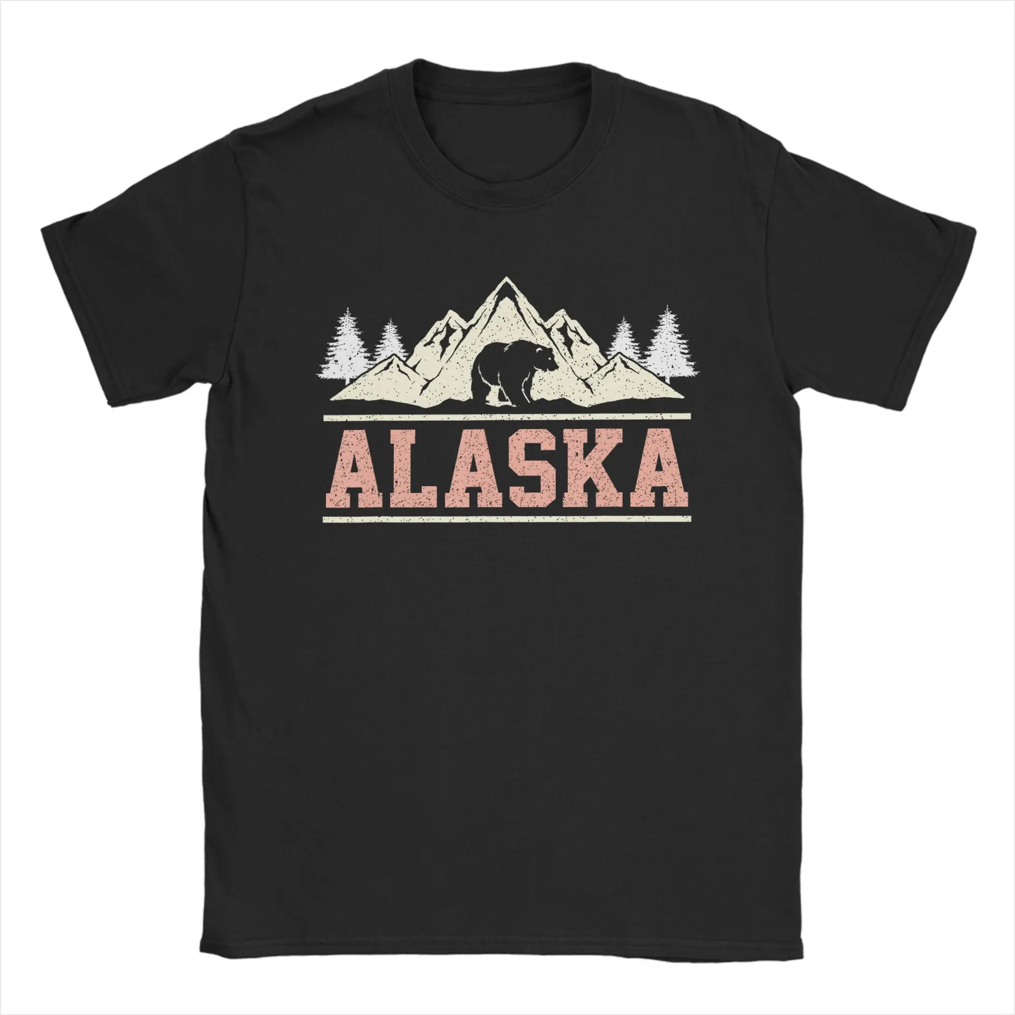 Alaskan Bear Moose Eagle Lake and Mountain Aurora Borealis T Shirt Men's  T-Shirt Round NecK Tee Shirt Short Sleeve Tops Graphic