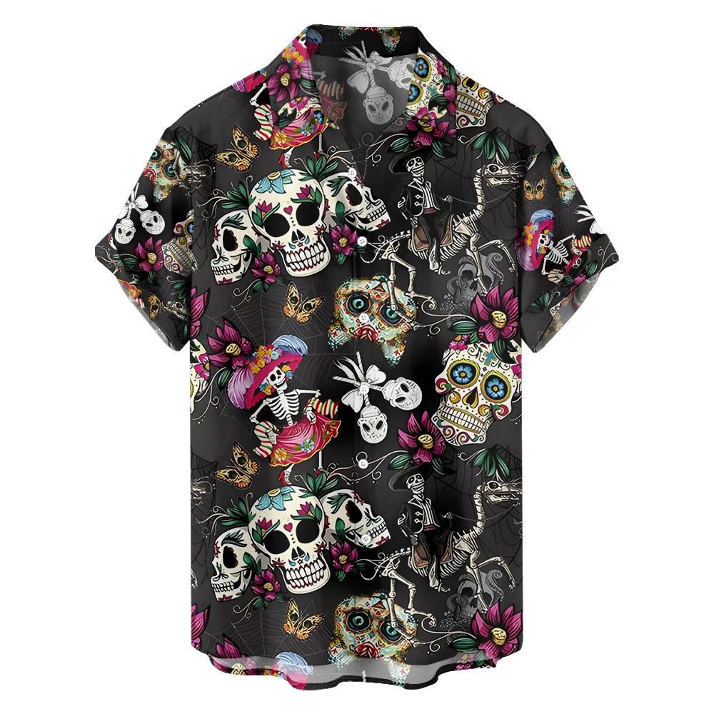 

Original Summer skull Casual Travel Plus size Short Sleeve Shirt Hawaiian Style retro digital print loose trend shirt