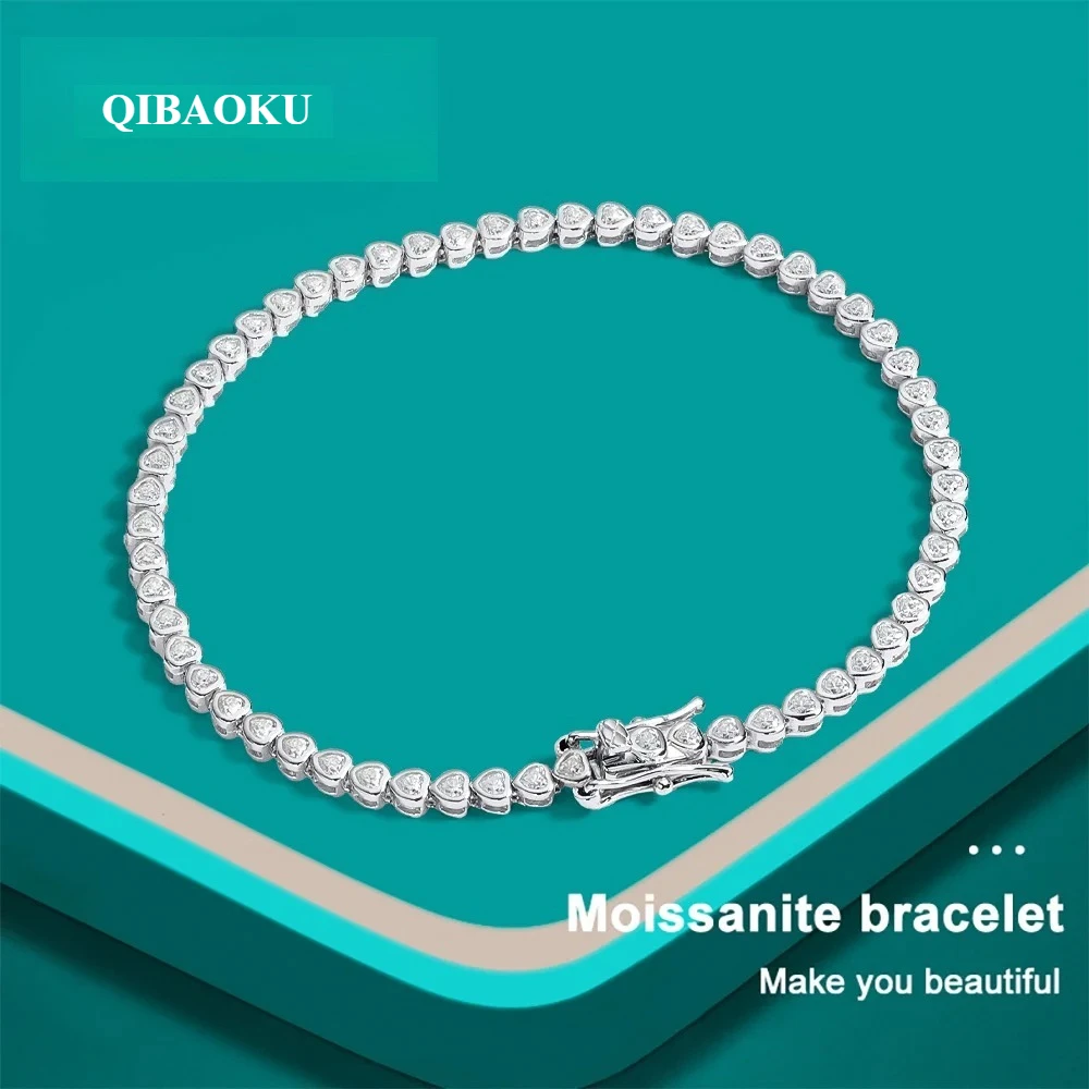 QIBAOKU 4mm Cut Moissanite Tennis Bracelet GRA Certified Diamond Bracelet S925 Sterling Silver Bracelets for Women Man 2026