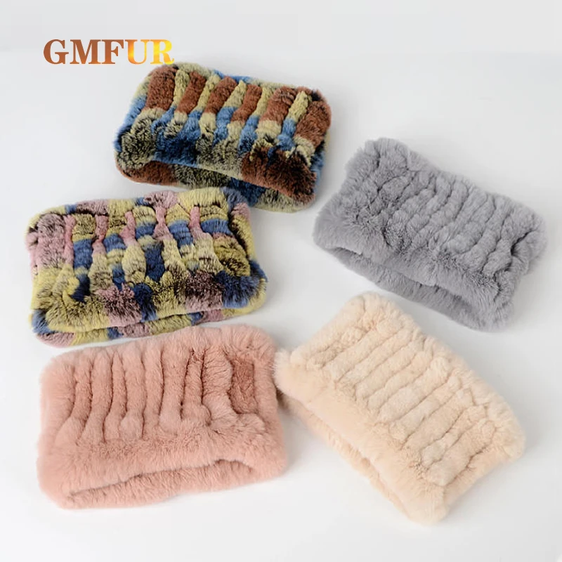 

Зимний новый шарф из натурального меха кролика рекс для женщин, милый эластичный сетчатый шарф, повязка для волос, плюшевый головной убор, теплый шарф на шею