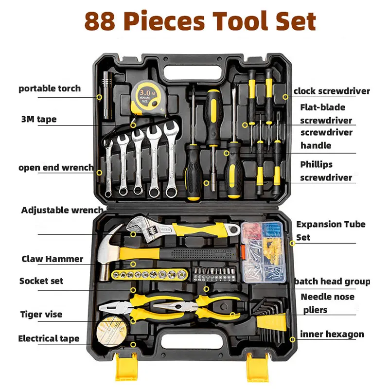 88 Pieces Tools Set General Household Repair Hand Toolbox Package Car Repair Wrench Screwdriver Professional Woodworking Tool