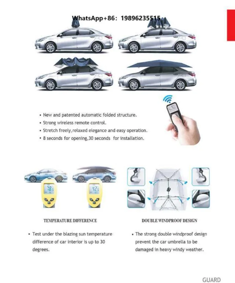 Folding Sunshade Hail Protection UV Protection Waterproof Oxford Fabric 3.5M*2.2M  Automatic Car Umbrella Covers