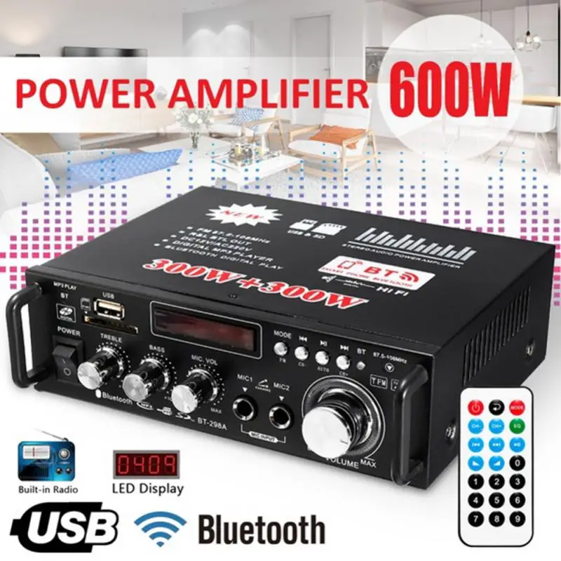 Digital Home Amplifiers Audio Display 300W+300W 110-220V Digital HIFI Audio Stereo Power Amplifier 2 Channel