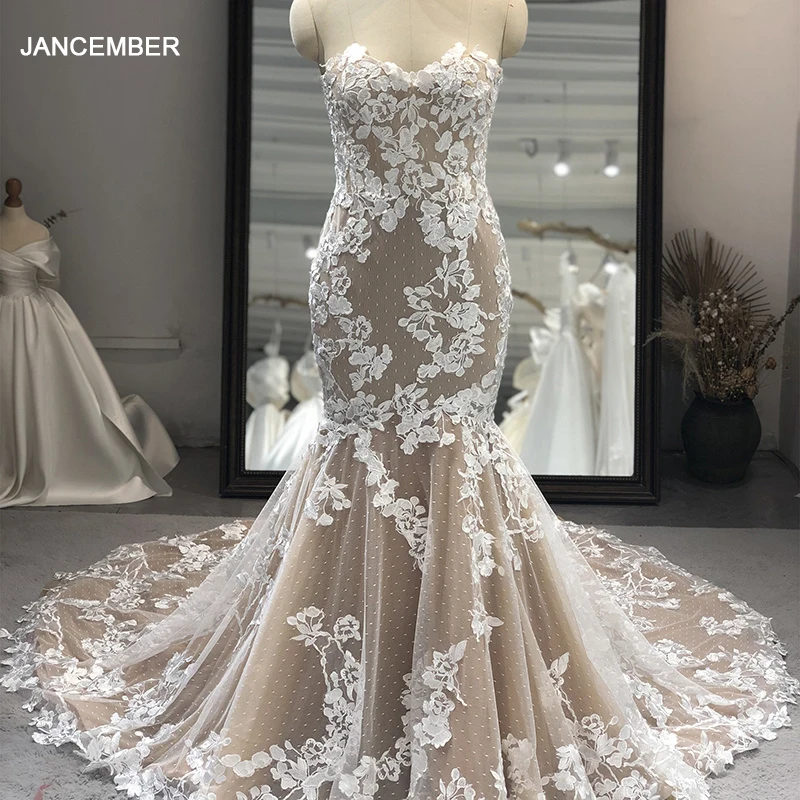 OWD-H2422 Appliques Elegant Wedding Dress  Wedding Gown For Bride 2022 Lace Elegant Pleat Mermaid Civil Wedding Dresses vestido