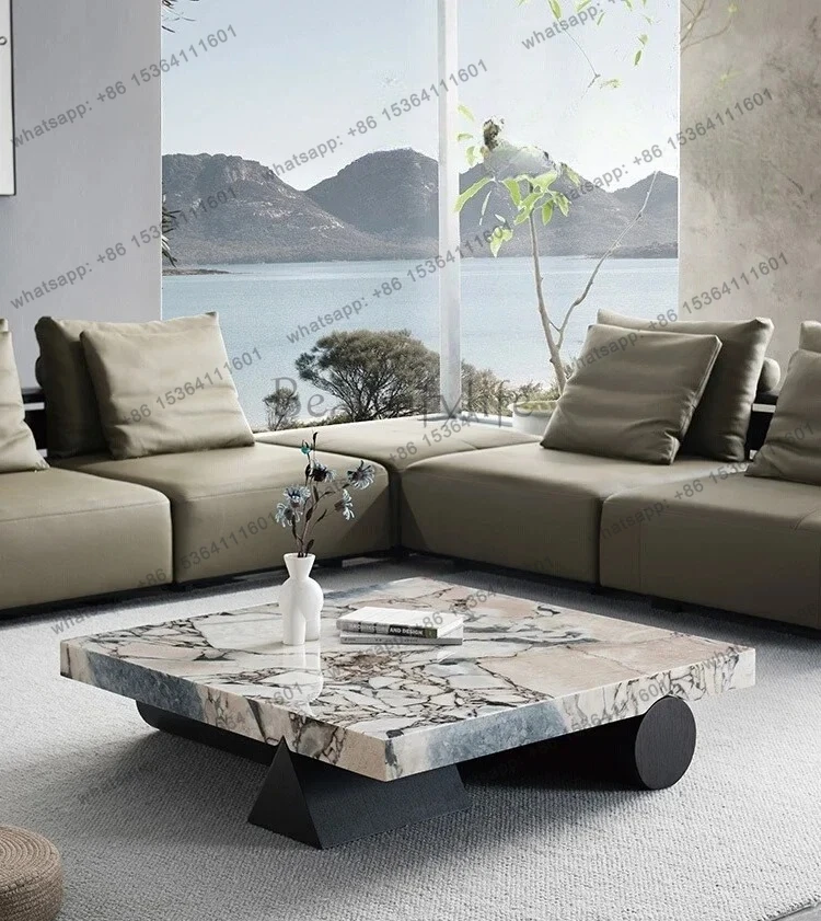 

Tavolino da caffè in marmo minimalista italiano moderno leggero di lusso minimalista di fascia alta tavolo da tè in pietra di lu