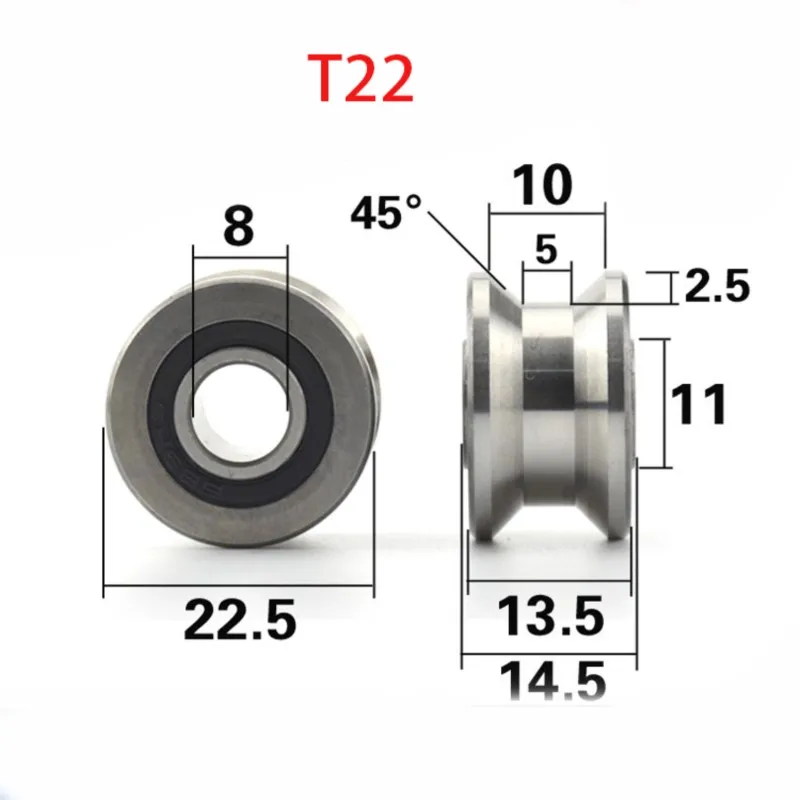 10pcs Boutique level CNC TU22 8mm V / U groove pulley bearings T22 8*22.5*14.5*13.5 mm V groove roller wheel ball bearing T-U-22