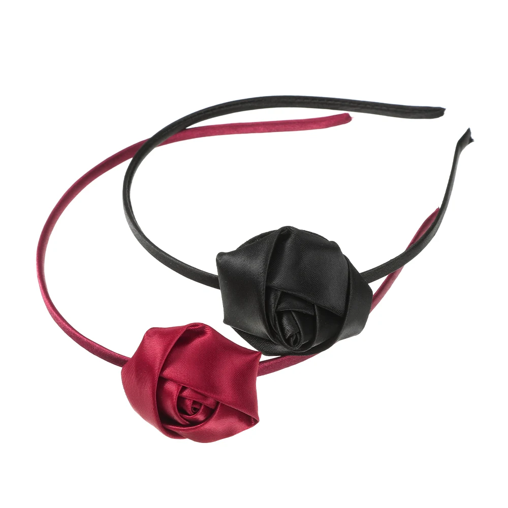 AWAYTR Rose Flower Headband Women Girls Satin Rose Flower Headband Vintage Red Hairband Wedding Valentine\'s Day Hair Accessories