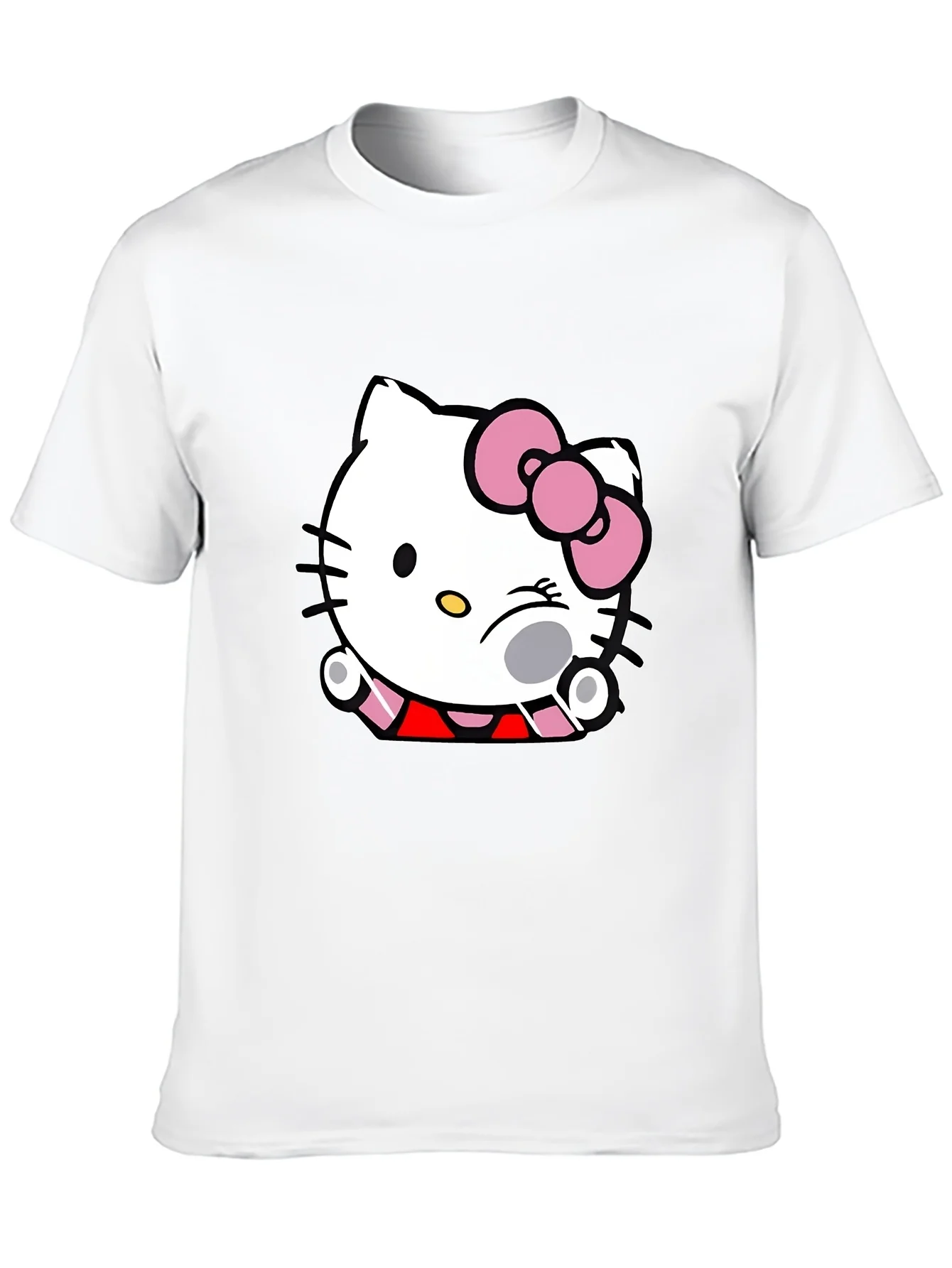 

Мужские и женские футболки Hello Kitty с бантом, свободные и повседневные, нейтральный стиль, мультяшный принт, модные и милые