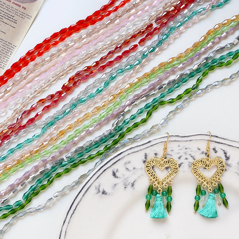A String Crystal Colorful Glass Straight Hole Rice-shaped Beads Diy Handmade Jewelry Hand Necklace Earrings Material