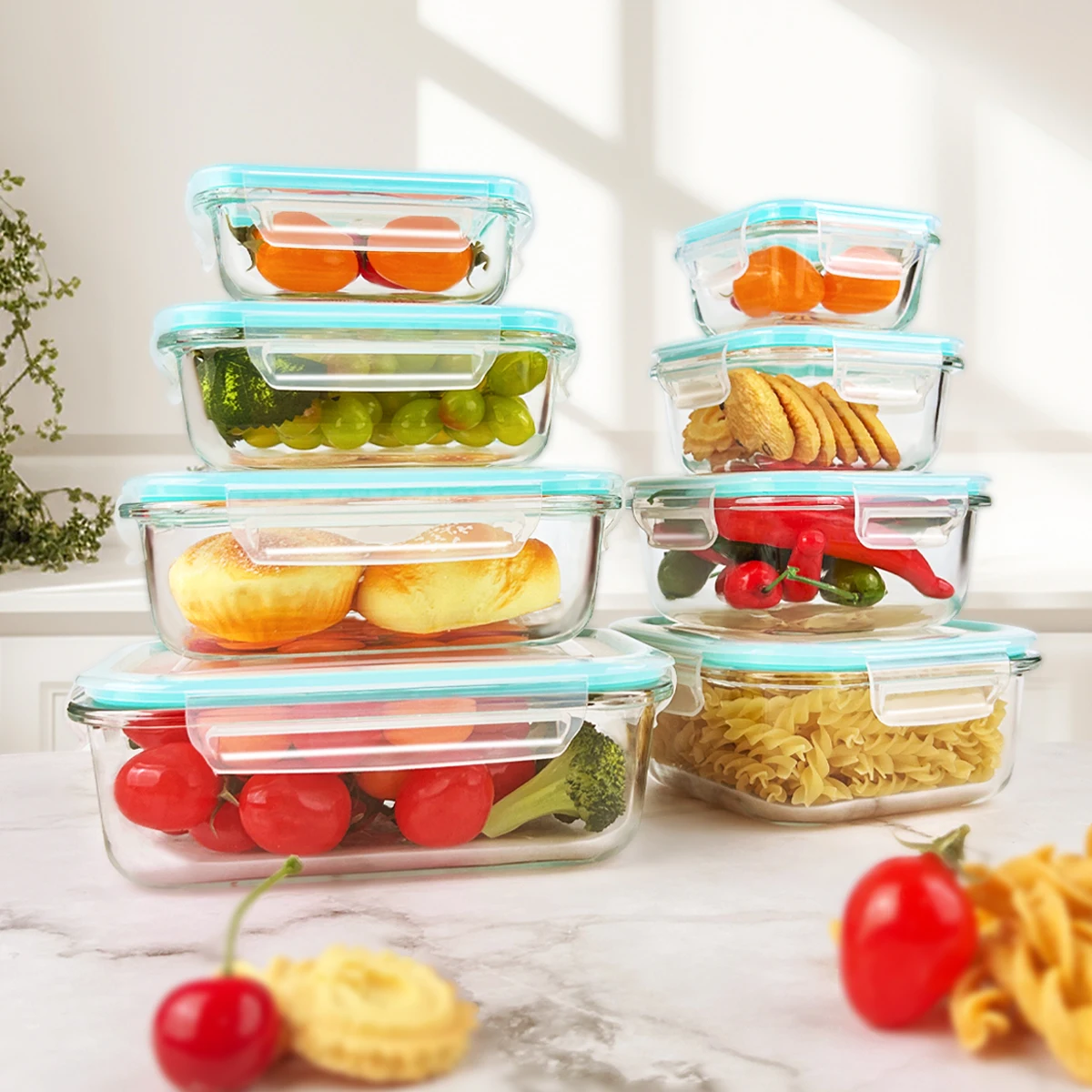

8pcs Glass Food Storage Containers Set Lunch Box Leakproof Airtight Microwave & Oven Safe Stackable Kitchen Organizers2026