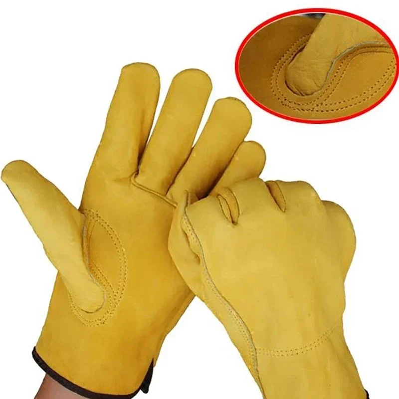 1 Pair Cow Skin Leather Gloves Safe High Quality Men Work Safety Working Mechanical Repairing Gardening Gloves перчатки