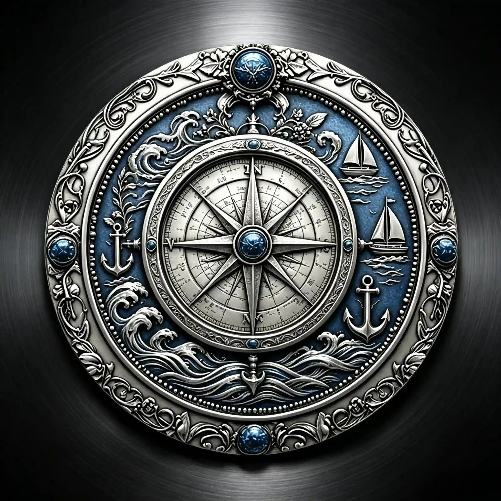 CIFBUY Vintage Nautical Compass Aluminum Wall Art Waterproof Durable Metal Sign For Home Office Room Decor