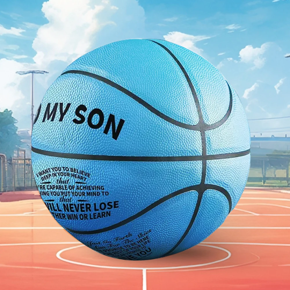 Baloncesto de interior No.7, tamaño estándar, cuero PU grabado, juego para estudiantes, baloncesto de entrenamiento para regalo de hijo