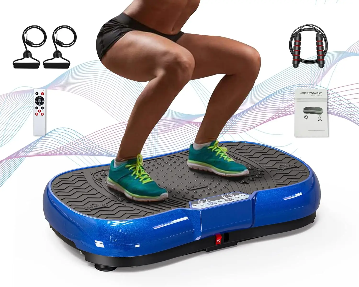 Vibration Plate Exercise Machine 10 Modes Whole Body Workout Vibration Fitness Platform w/ Loop Bands Jump Rope Bluetooth Speake