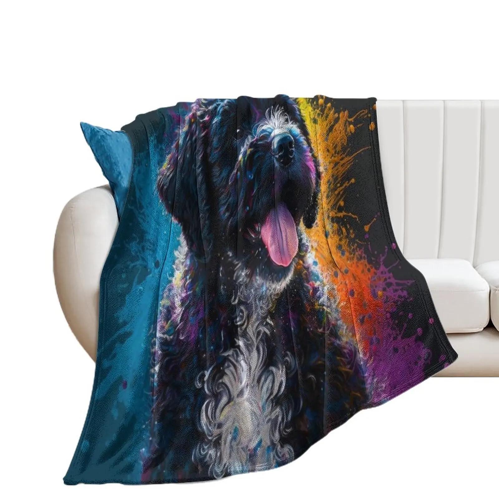 Portuguese Water Dog Synesthetic Splash Painting Art Throw Blanket Soft Beds Plush blankets and throws bed plaid Blankets