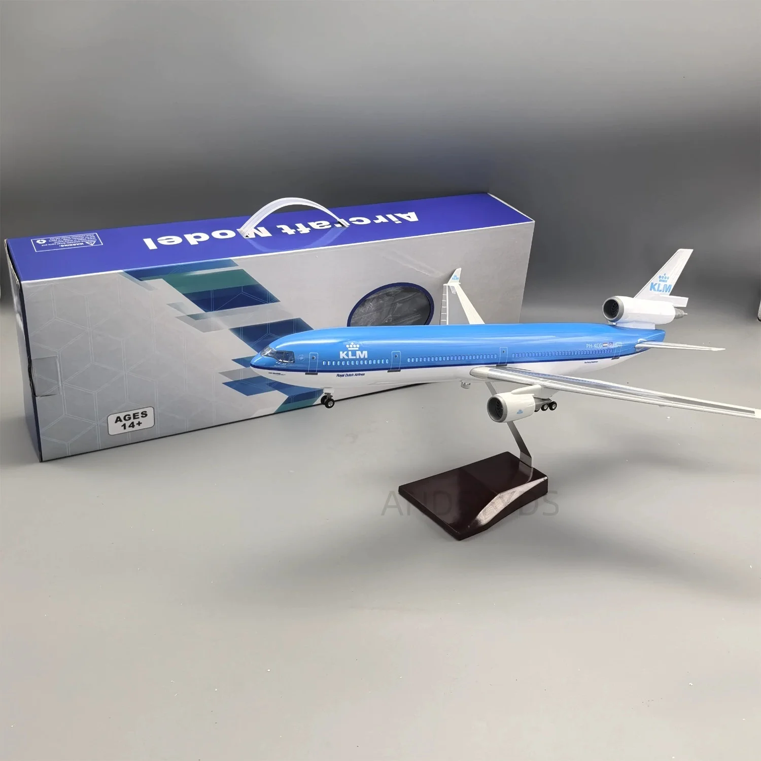 KLM MD11 Model Airplane Die-cast Resin 1/130 Scale Plane toy W Light & Wheel(Touch Or Sound Control) Collection Gift