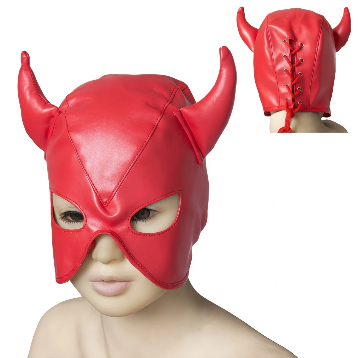 Fashion Sexy Men Woman Ox horn Head Masks Fetish PU Leather Masquerade Cosplay Adult Party Headgear Couples Games Hood Mask