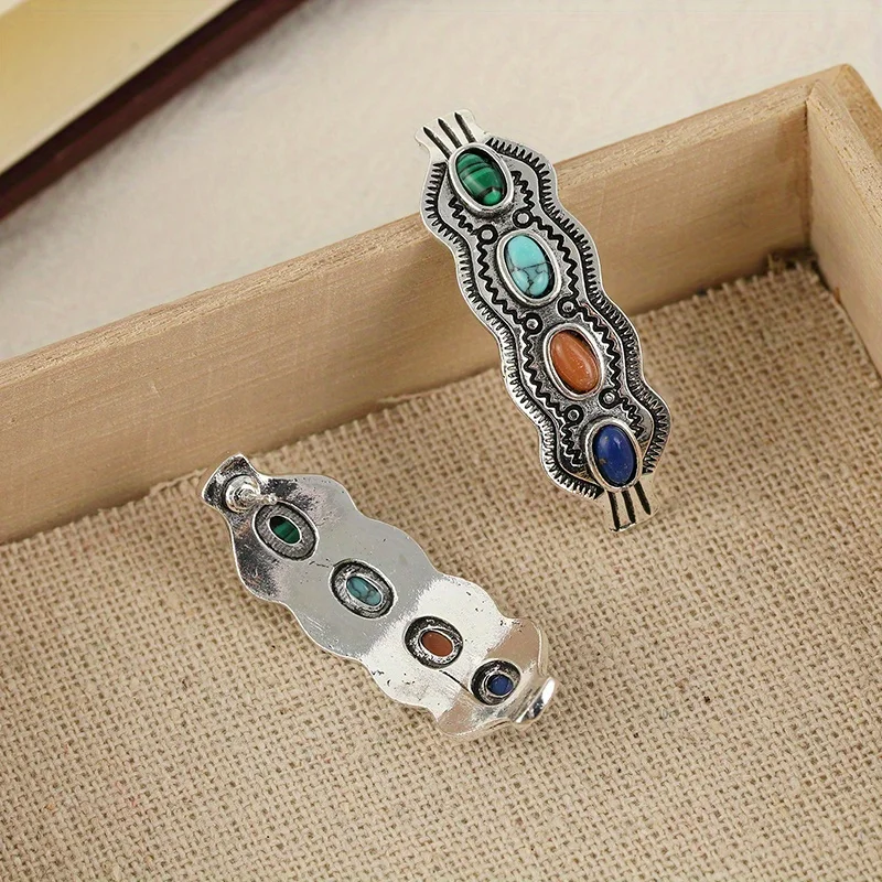 Pendientes De Piedra S Multicolor Bohemios Para Mujer, Joyería Étnica, Medio Redondo, Metal Antiguo, Azul, Naranja