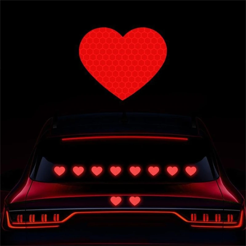 H3CE Pack Of 10 Waterproof Reflective Heart Vehicle Stickers Decals Auto Adhesive Decorative Clings For Cars Motorcycles Trucks