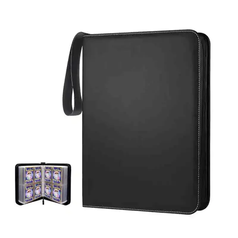 PU Leather 4 Pockets Game Card Book Card Side Loading Binder TCG Game Zipper Card Album Fixed Pockets Pages for MG/PKM/FOW/YGO