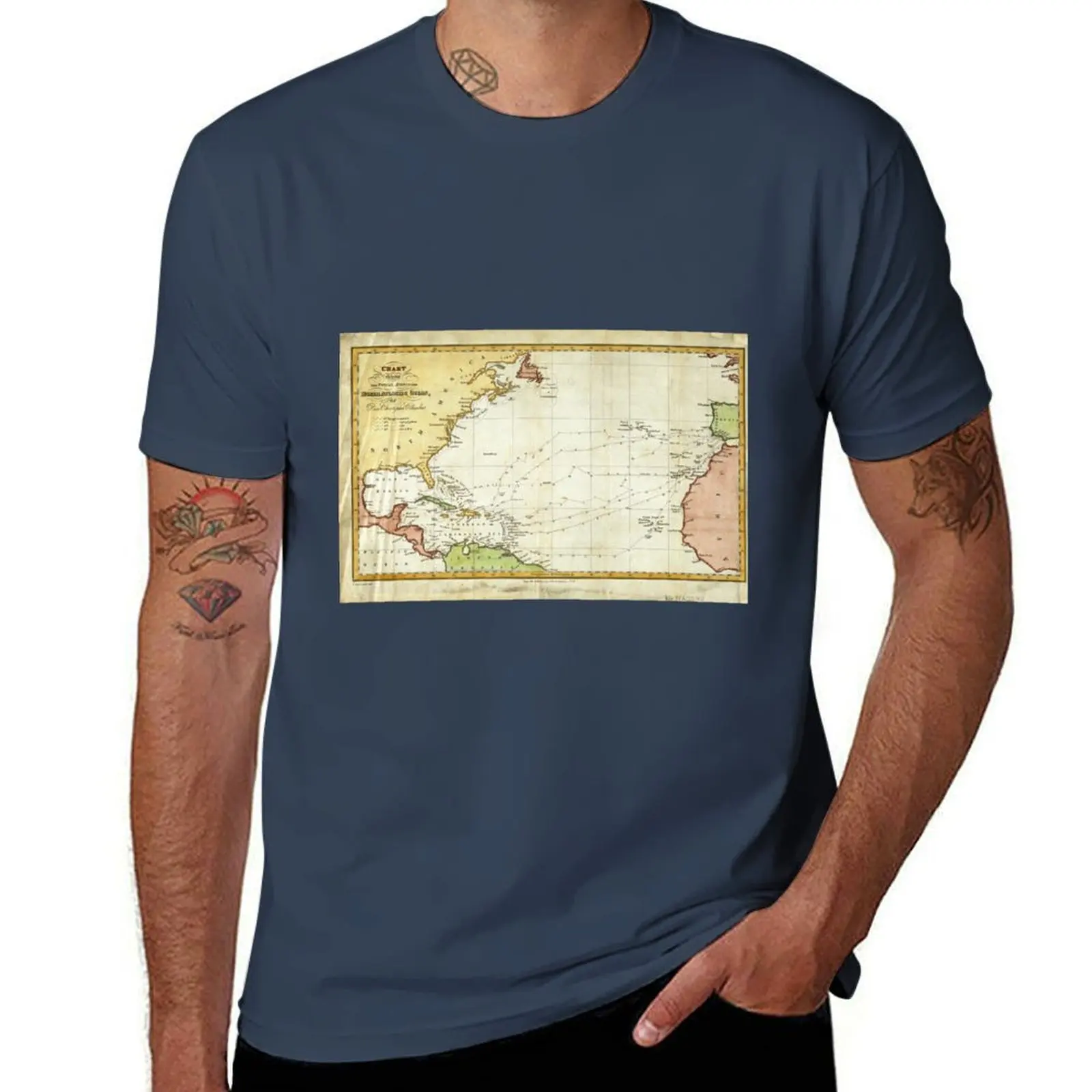 

Vintage Christopher Columbus Voyage Map (1828) T-Shirt man t shirts for men casual cotton t shirts man 100% T-Shirt