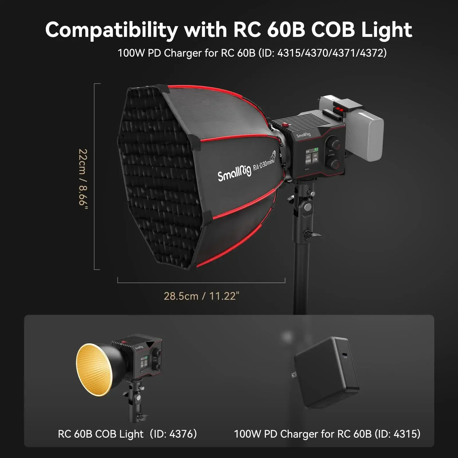 NEW SmallRig Mini Parabolic Softbox RA-D30 29cm Quick Release, Compatible With SmallRig RC 60B COB LED Video Light - 4358