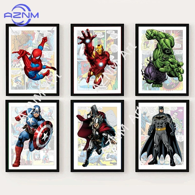 Comic-Superhelden-Poster-Set Leinwanddruck Superhelden-Grafiken Wandkunst Bild Kinderzimmer-Dekoration
