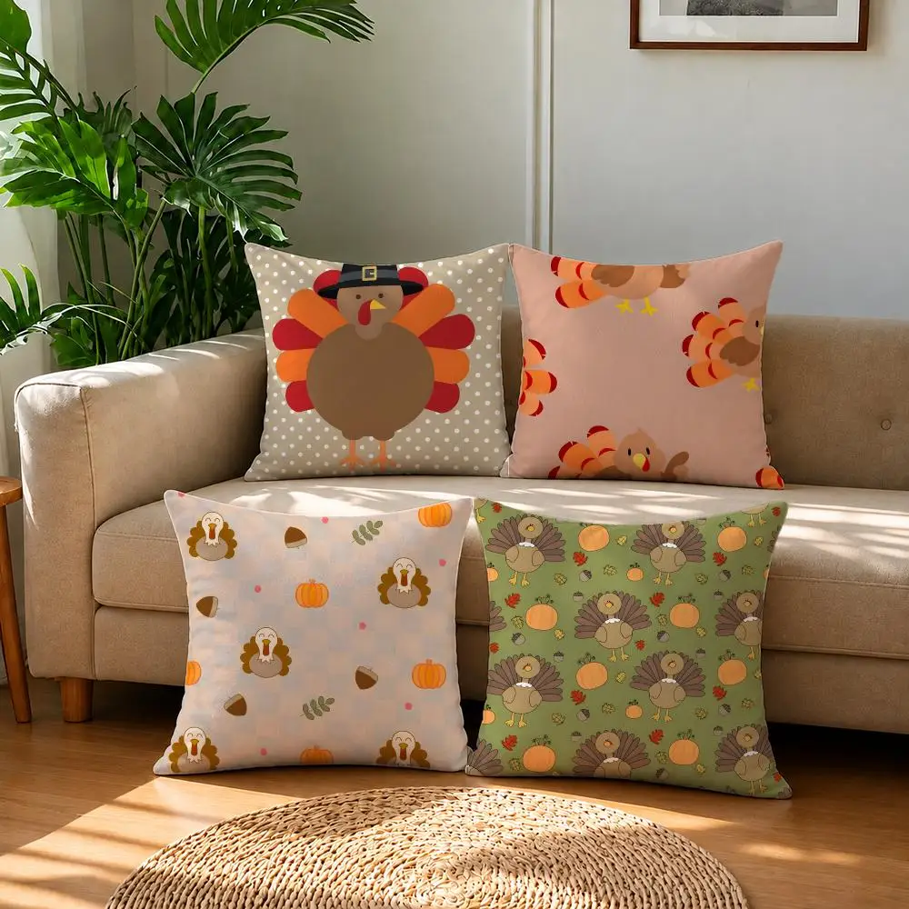 beautiful Thanksgiving Turkey Cushion Cover Short Plush Pillowcase, Sofa Bedroom Home Decor & Holiday Gift