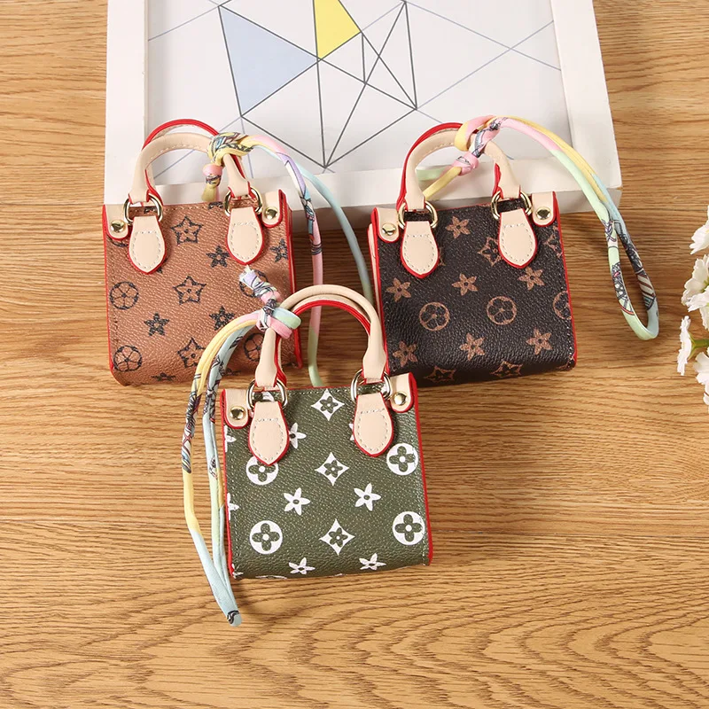 Mini Patterned Tote Bag Earphone Case Coin Purse Mini Bag Key Chain Car Accessory Holds Other Small Items