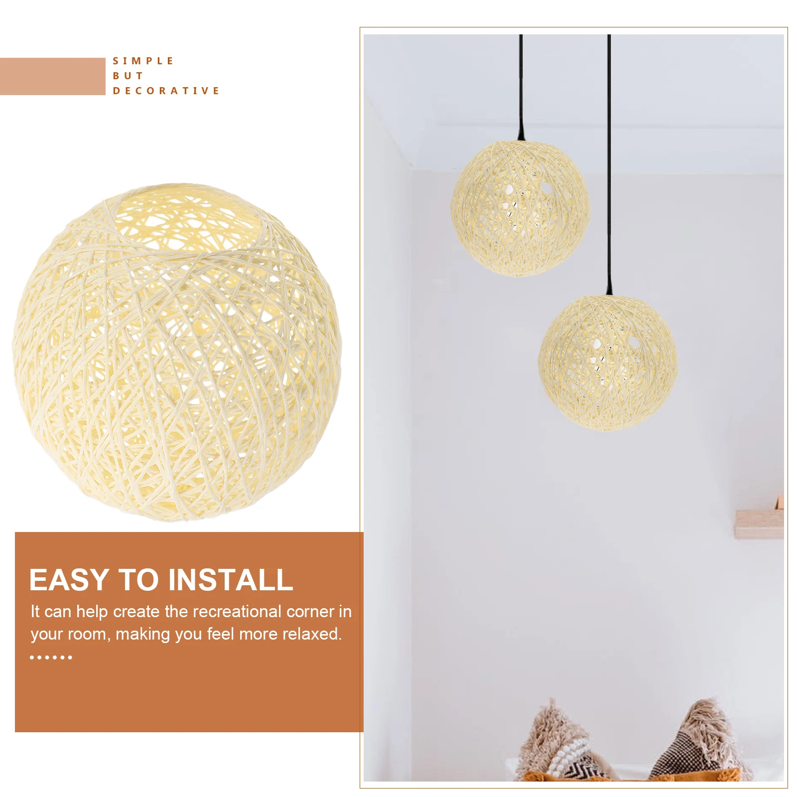 

Woven Lampshade 15cm Yellow Table Ceiling Pendant Lamps Home Decor Indoor Hanging Light Shade Basket Globe Cover