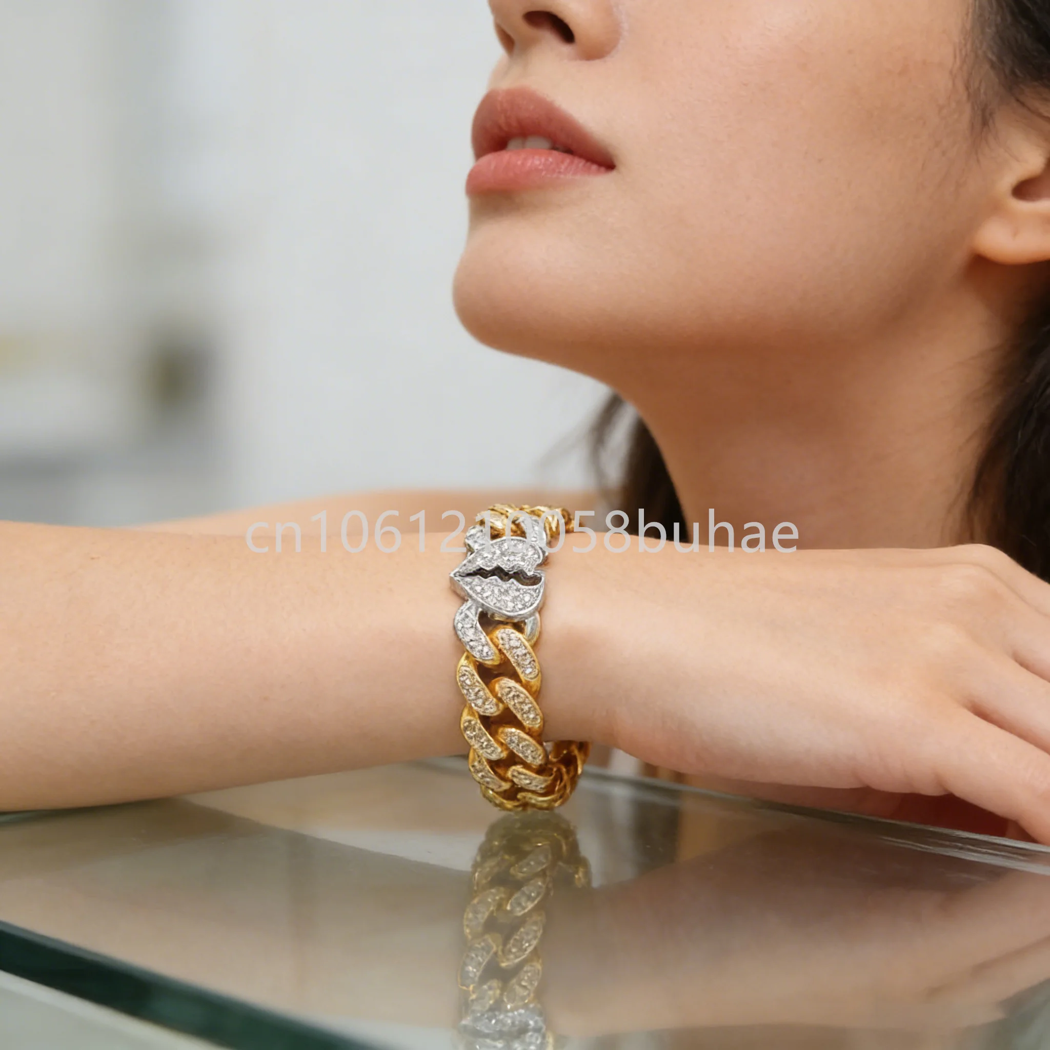 Hip Hop Broken Heart Cham Jewelry 13mm Miami Curb Cuban Chain Anklet Bracelet Gold Silver 2tone Color Bling CZ Stone Iced Out