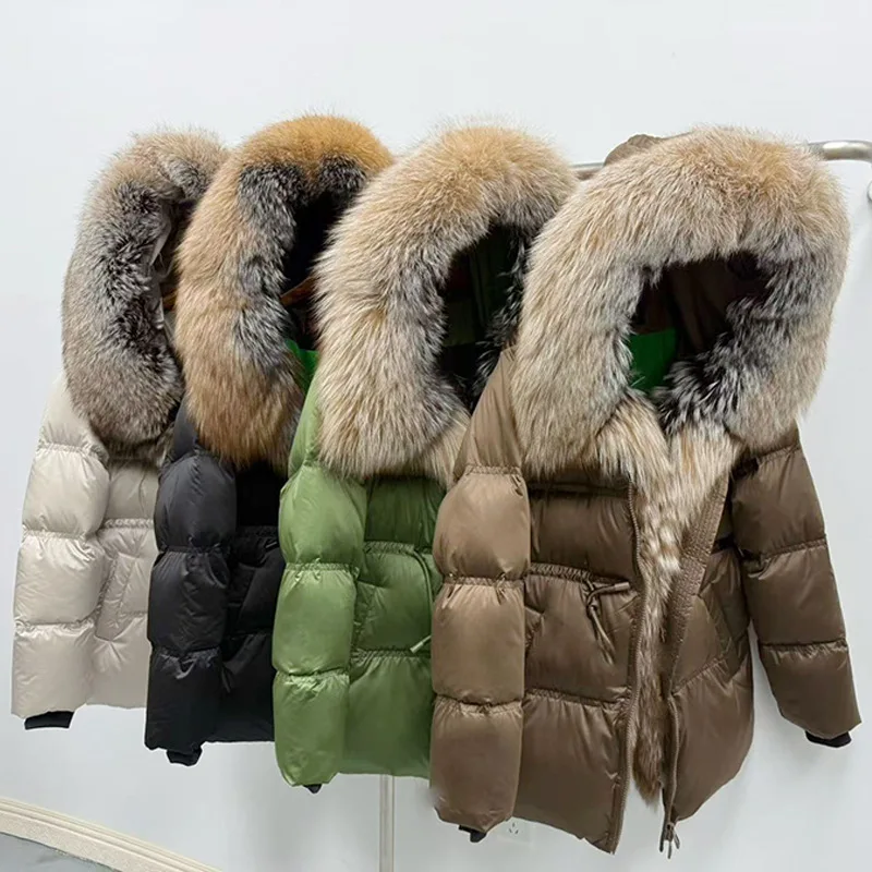 

2026 European Winter New Women's Down Jacket Loose Warm Windproof Hooded Fox Fur Jacket