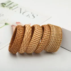 Bohemian Female Fashion Wood Bamboo Rattan Weave Handmade Bangles Big Bracelets For Women Boho Beach Style Ladies Jewelry Gifts