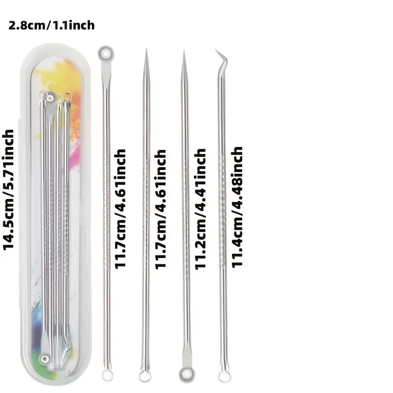 4 STKS RVS Comedondrukker Tool Kit Professionele Comedo Acne Extractor voor Porie Reiniging Gezicht Neus Huidverzorging