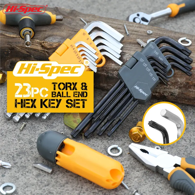 Hi-Spec Allen Key Set Hex Wrench 9Pcs Double-End Torx Star L Shape Universal Spanner Adjustable Spanner Screw Nuts Wrenches