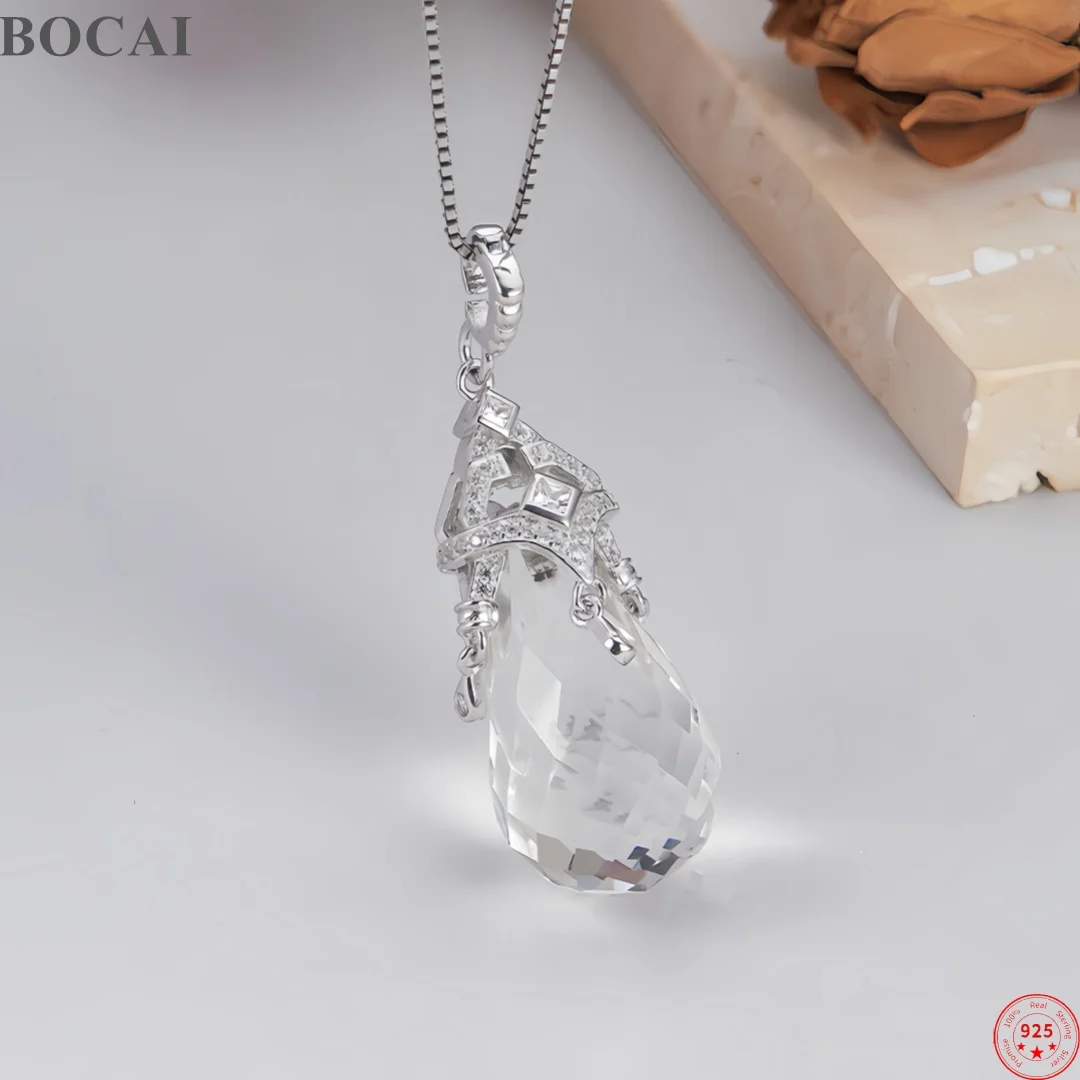 BOCAI S925 Sterling Silver Drop Earrings for Women Natural White Amethyst Charms Pendants Ear Drop Fine Choice Jewelry