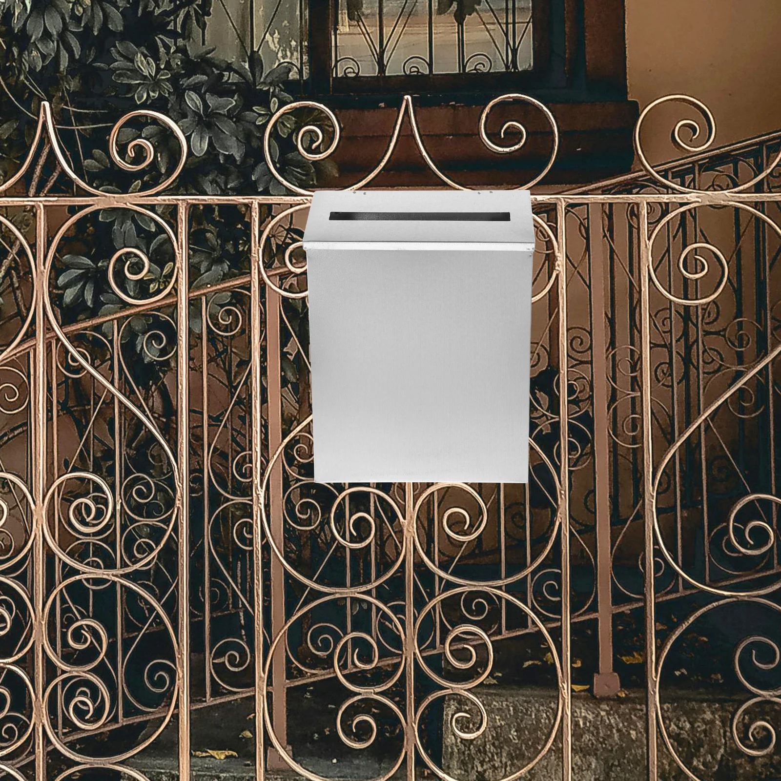 

Iron Mailbox Wall Mounted Outdoor House Letter Box Large Capacity Decorative Metal Suggestion Box for Outside Wall Installation