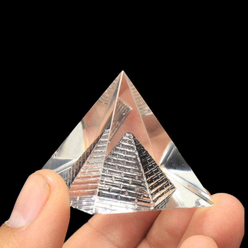 1Pc Energy Healing Hollow Crystal Glass Egypt Pyramid Fengshui Figurines Chakra Healing Miniature Home Decoration