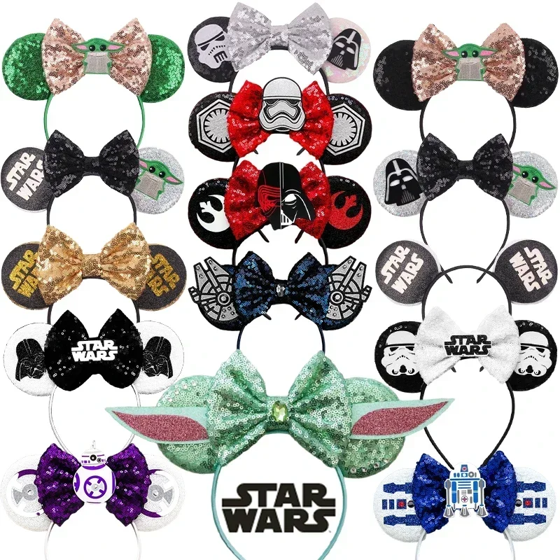 Bando telinga Disney Marvel Star Wars untuk dewasa Grogu Master Yoda bando telinga wanita aksesori rambut ikat kepala anak-anak perempuan