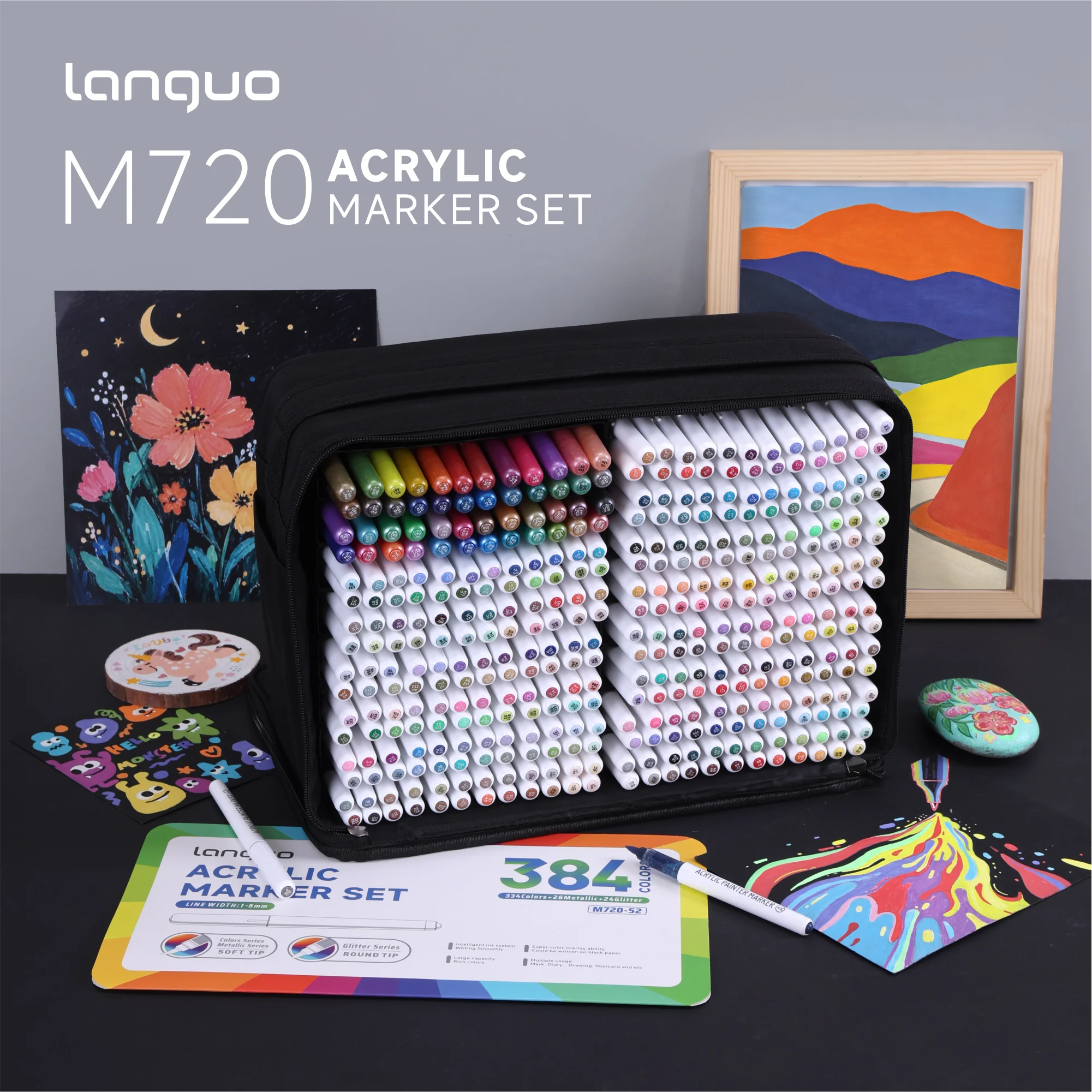 LANGUO 384 Colors Direct Liquid Acrylic Paint Pens Brush Marker Pen for Painting Glass Ceramic DIY School Supplies Stationery