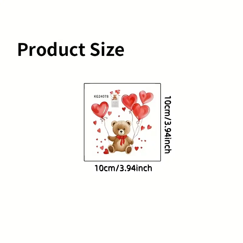 Valentine's Day Romantic Bear and Heart-Shaped Balloon Light Switch Sticker – Waterproof, Removable PVC Sticker for Living Room,