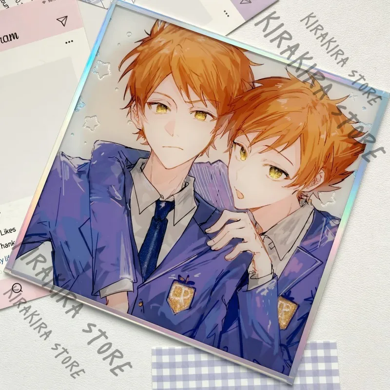 Ouran High School Host Club Hitachiin Hikaru Kaoru Acrylic Pendant Standing Sign Badges Cosplay Brooch Coloured Paper Breastpin