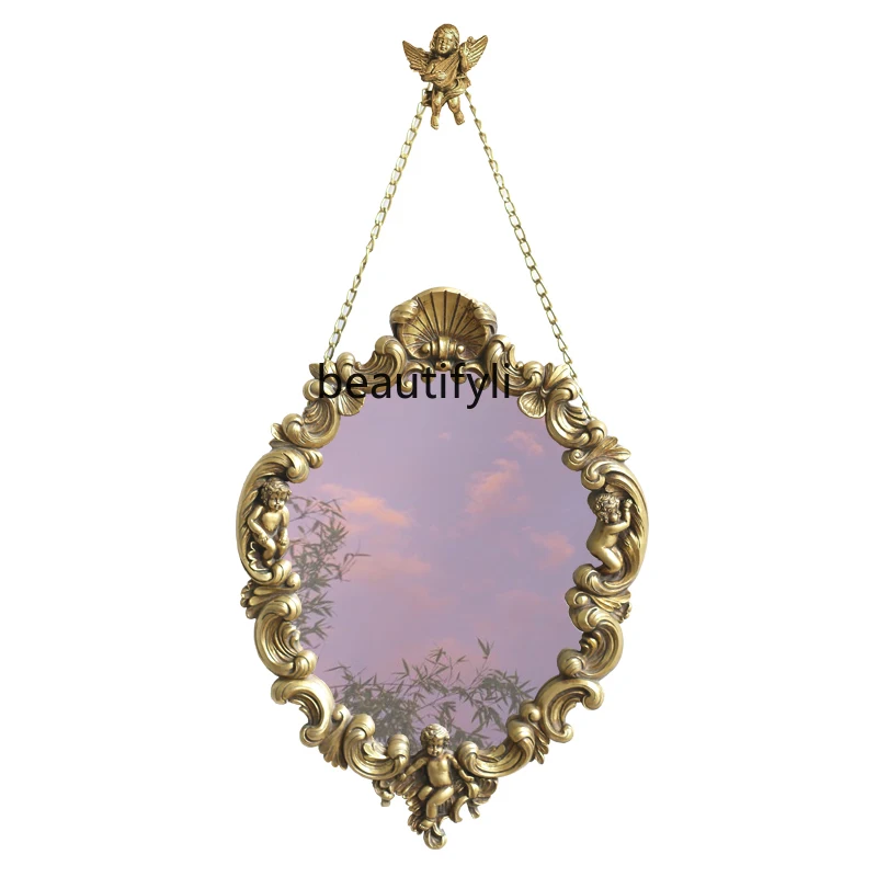 European Court Retro Carved Mirror Makeup Mirror Light Luxury Wall Background Decoration Wall Hanging