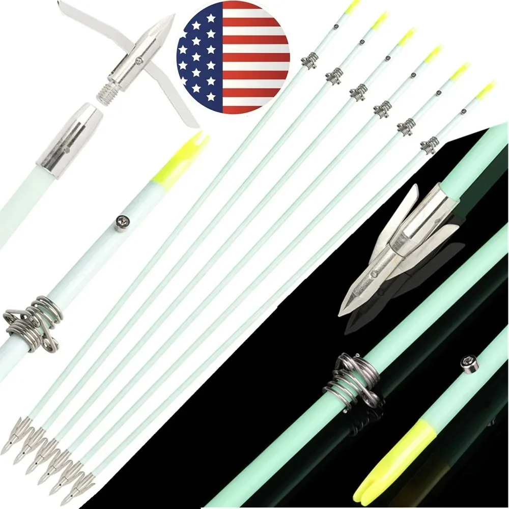 Archery Shooting Bowfishing Arrows 3pcs OD8mm Solid Fiberglass Shaft Carbon Steel Arrowhead With Practical Metal Fishing Slider Accessory