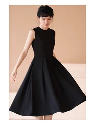 Spring New French Retro Audrey Hepburn Little Black Dress Temperament Long Women O Neck High Waist Pin Up Girls Rockabilly