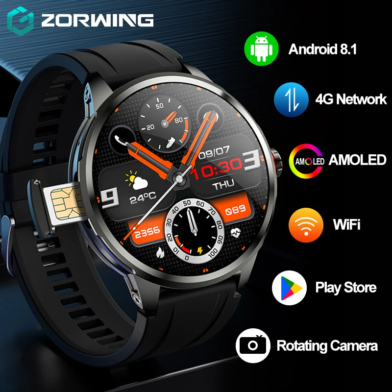 H99 AMOLED Smart Watch Men Women 4G SIM Card WiFi Cellular GPS NFC Smartwatch Android 8.1 Rotating Camera 3GB+32GB Sport Watches